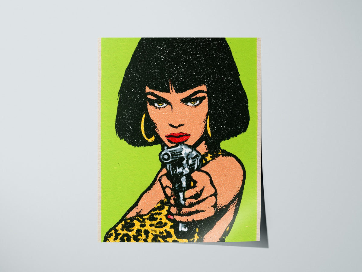 She Means Business Poster | Lime and Yellow Screen Print Art Print | Bold Maximalist Wall Art — print detail on fine art pape