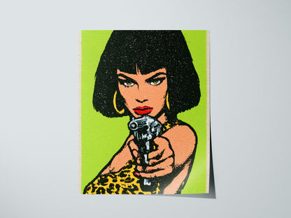 She Means Business Poster | Lime and Yellow Screen Print Art Print | Bold Maximalist Wall Art — print detail on fine art pape