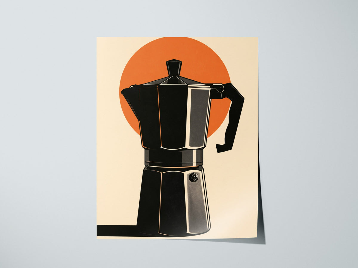 Espresso Machine Icon Poster | Burnt Orange Minimalism Art Print | Kitchen Wall Art — print detail on fine art paper