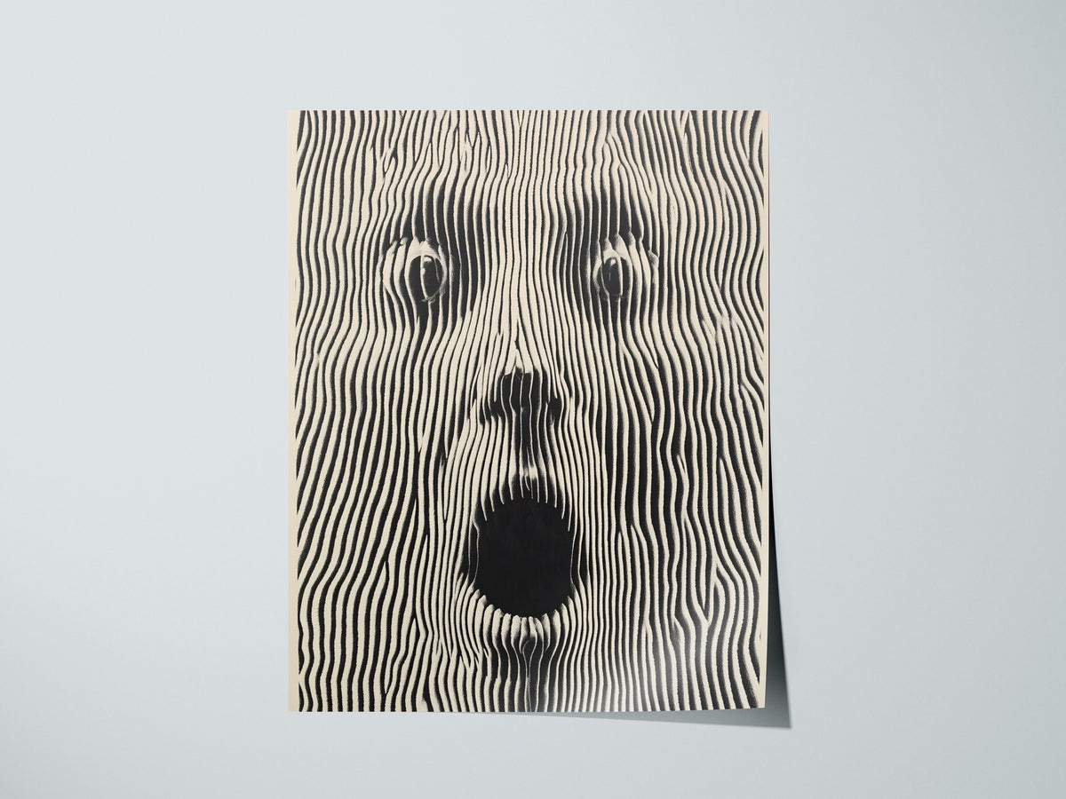 Panic Face Poster | Black and Cream Pen and Ink Art Print | Dark Art Wall Art — print detail on fine art paper