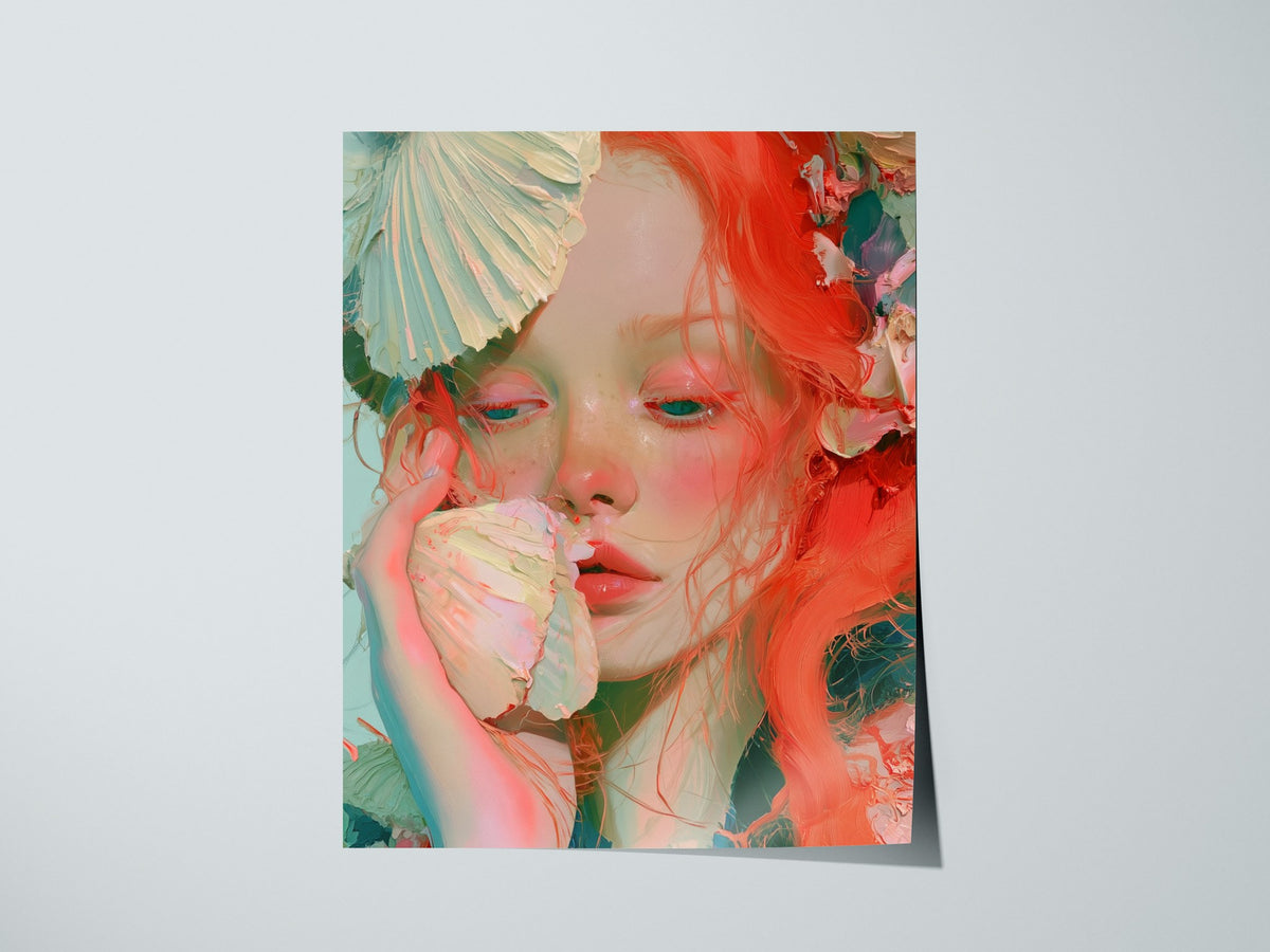 Fan Hides Everything Poster | Orange and Blue Oil Painting Art Print | Coastal Wall Art — print detail on fine art paper