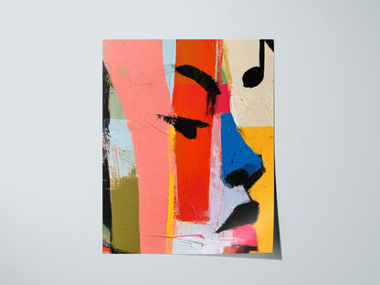 High Note Poster | Coral and Cobalt Abstract Art Print | Music Lover Wall Art — print detail on fine art paper