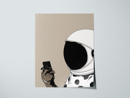 Astronaut Claims Shade Poster | Cream and Brown Illustrative Art Print | Fashion Forward Wall Art — print detail on fine art