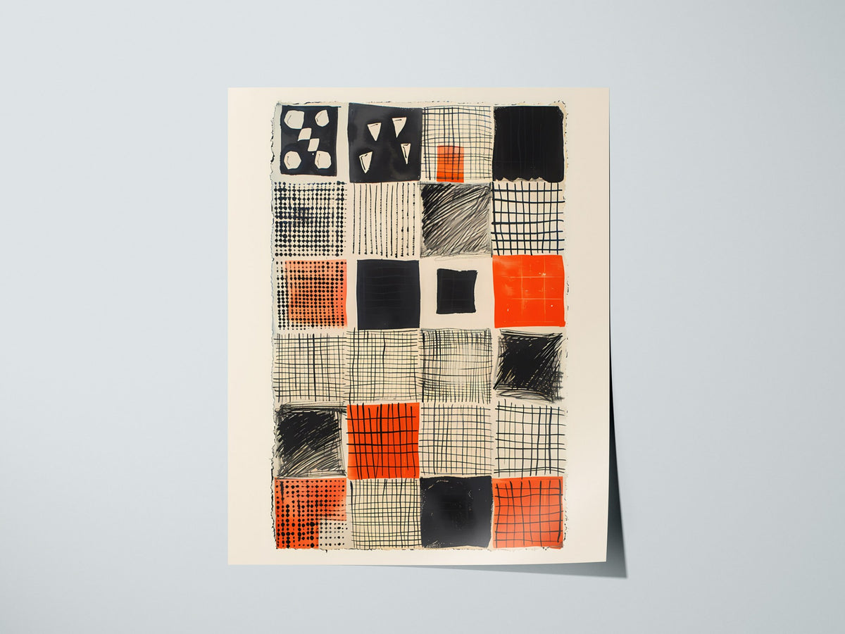 Obsessive Grid Poster | Black and Burnt Abstract Art Print | Minimalist Wall Art — print detail on fine art paper