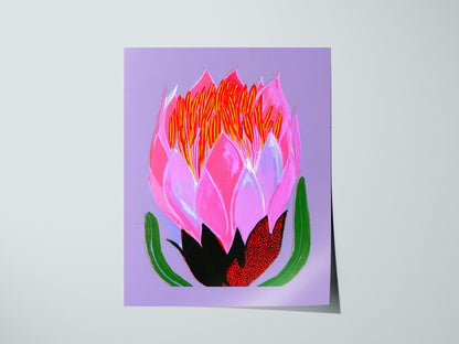 Flower Erupts Purple Poster | Pink and Lavender Illustrative Art Print | Botanical Wall Art — print detail on fine art paper