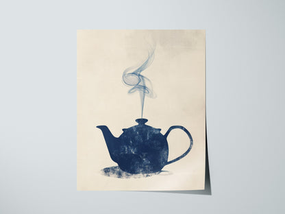 Kettle Steam Poster | Navy and Cream Minimalism Art Print | Kitchen Wall Art — print detail on fine art paper