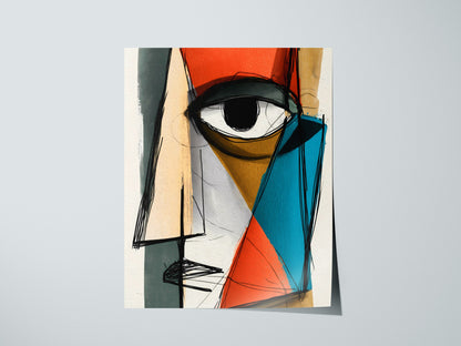 Fractured Gaze Poster | Teal and Burnt Illustrative Art Print | Modern Art Collectors Wall Art — print detail on fine art pap
