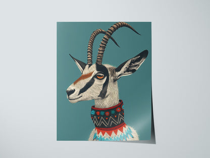 Gazelle Wears Collar Poster | Teal and Gray Illustrative Art Print | Modern Minimalist Wall Art — print detail on fine art pa
