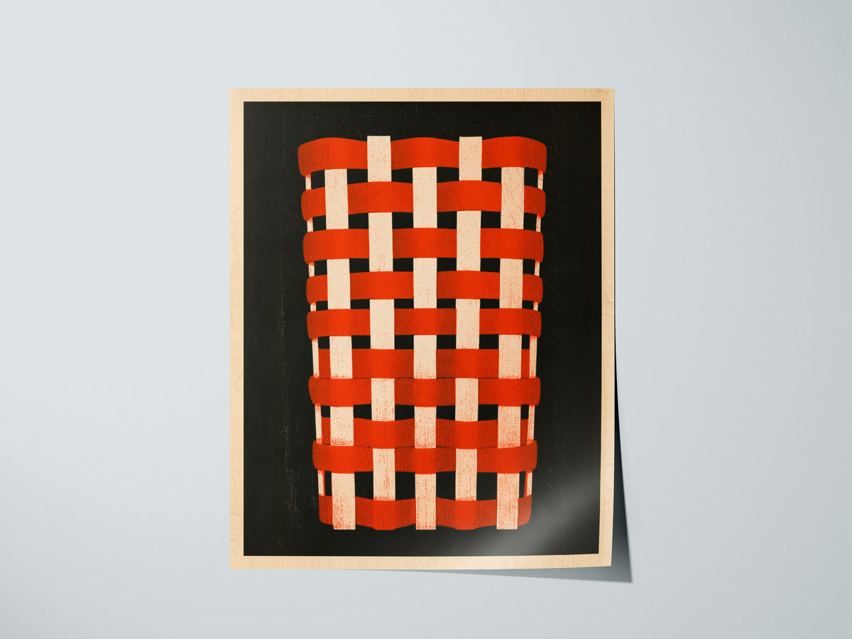 Woven Basket Icon Poster | Burnt Orange Screen Print Art Print | Kitchen Wall Art — print detail on fine art paper