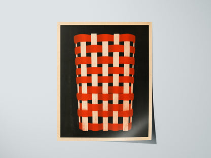 Woven Basket Icon Poster | Burnt Orange Screen Print Art Print | Kitchen Wall Art — print detail on fine art paper