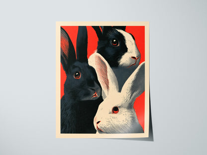 Tuxedo Rabbits Yellow Poster | Mustard and Black Screen Print Art Print | Animal Advocacy Wall Art — print detail on fine art