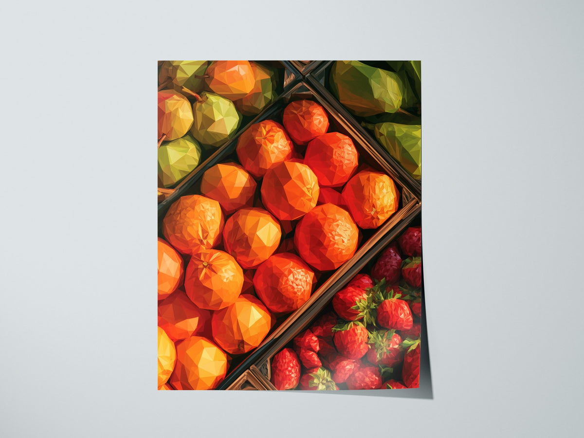Fruit Stand Overhead Poster | Bold Citrus Low Poly Art Print | Kitchen Wall Art — print detail on fine art paper