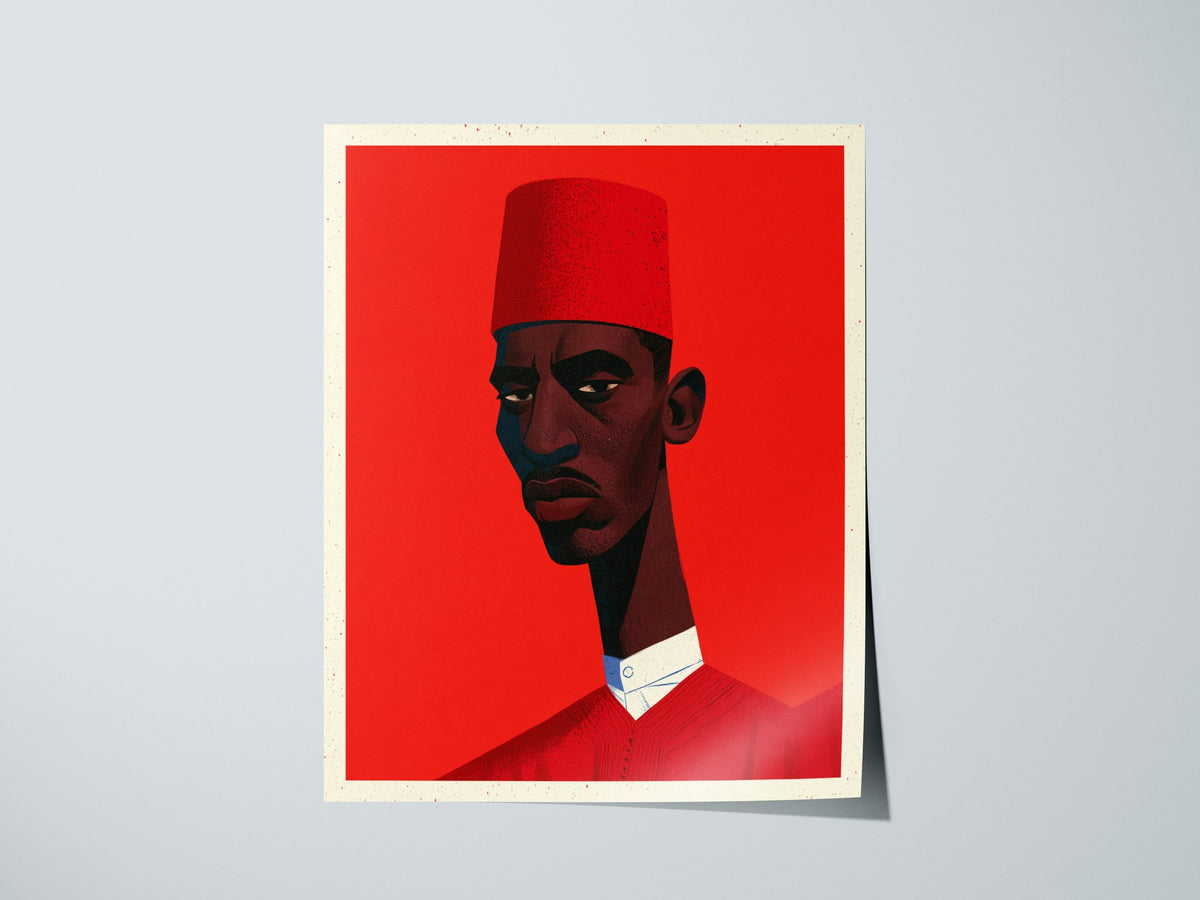 Man Wears Fez Poster | Red and Teal Illustrative Art Print | Retro Portrait Wall Art — print detail on fine art paper