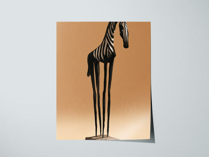 Iron Zebra Stands Poster | Black and Tan Illustrative Art Print | Minimalist Wall Art — print detail on fine art paper