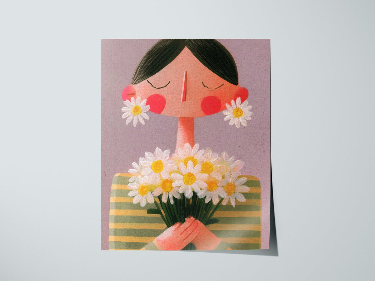 Daisy Earrings Poster | Sage and Butter Cute Art Print | Editorial Wall Art — print detail on fine art paper