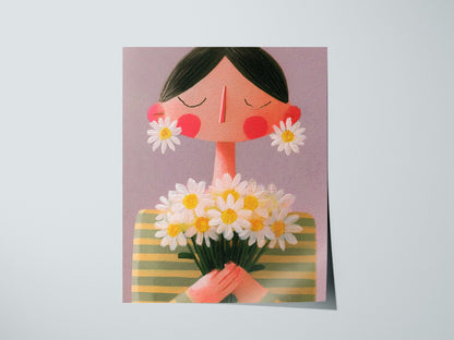 Daisy Earrings Poster | Sage and Butter Cute Art Print | Editorial Wall Art — print detail on fine art paper