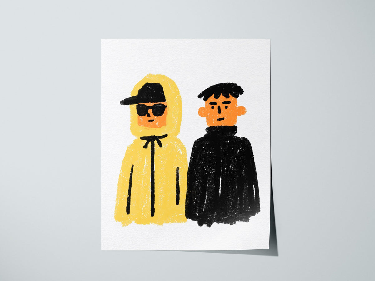 Yellow Hood Black Poster | Yellow and Black Illustrative Art Print | Streetwear Wall Art — print detail on fine art paper