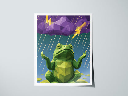 Toad Conducts Rain Poster | Green and Purple Low Poly Art Print | Kids Room Wall Art — print detail on fine art paper