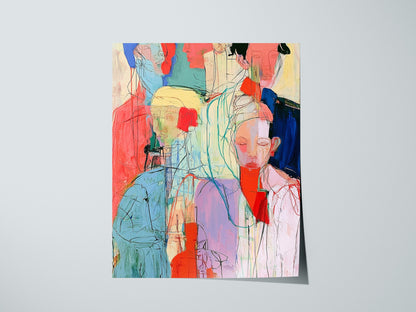 Seven Women Stand Poster | Coral and Pink Illustrative Art Print | Feminist Art Wall Art — print detail on fine art paper