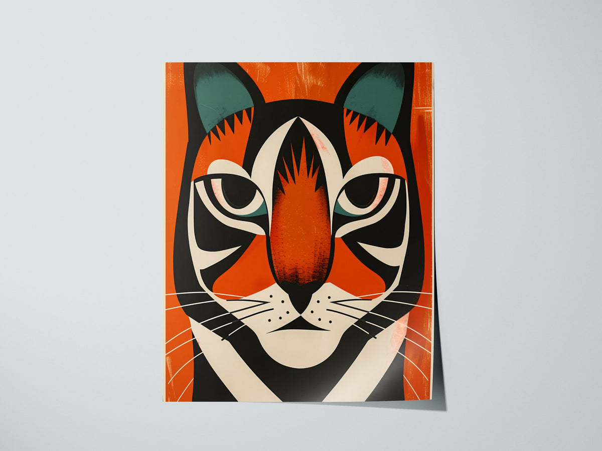 Tiger Stripes Poster | Orange and Teal Flat Design Art Print | Kids Room Wall Art — print detail on fine art paper