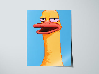 Tired Duck Portrait Poster | Pink and Yellow Pixel Art Print | Gaming Wall Art — print detail on fine art paper