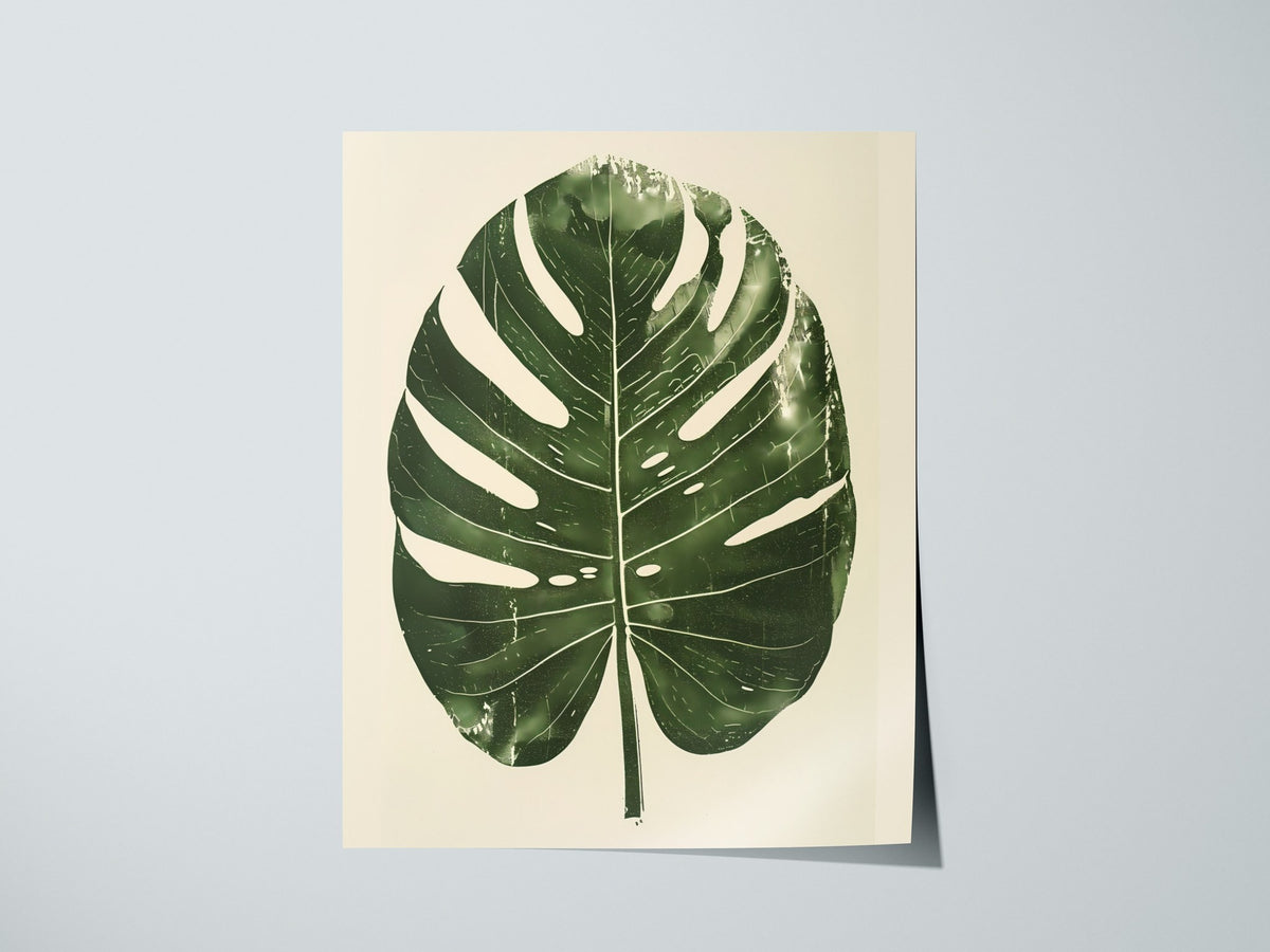 Monstera Leaf Grid Poster | Forest Green Screen Print Art Print | Botanical Wall Art — print detail on fine art paper