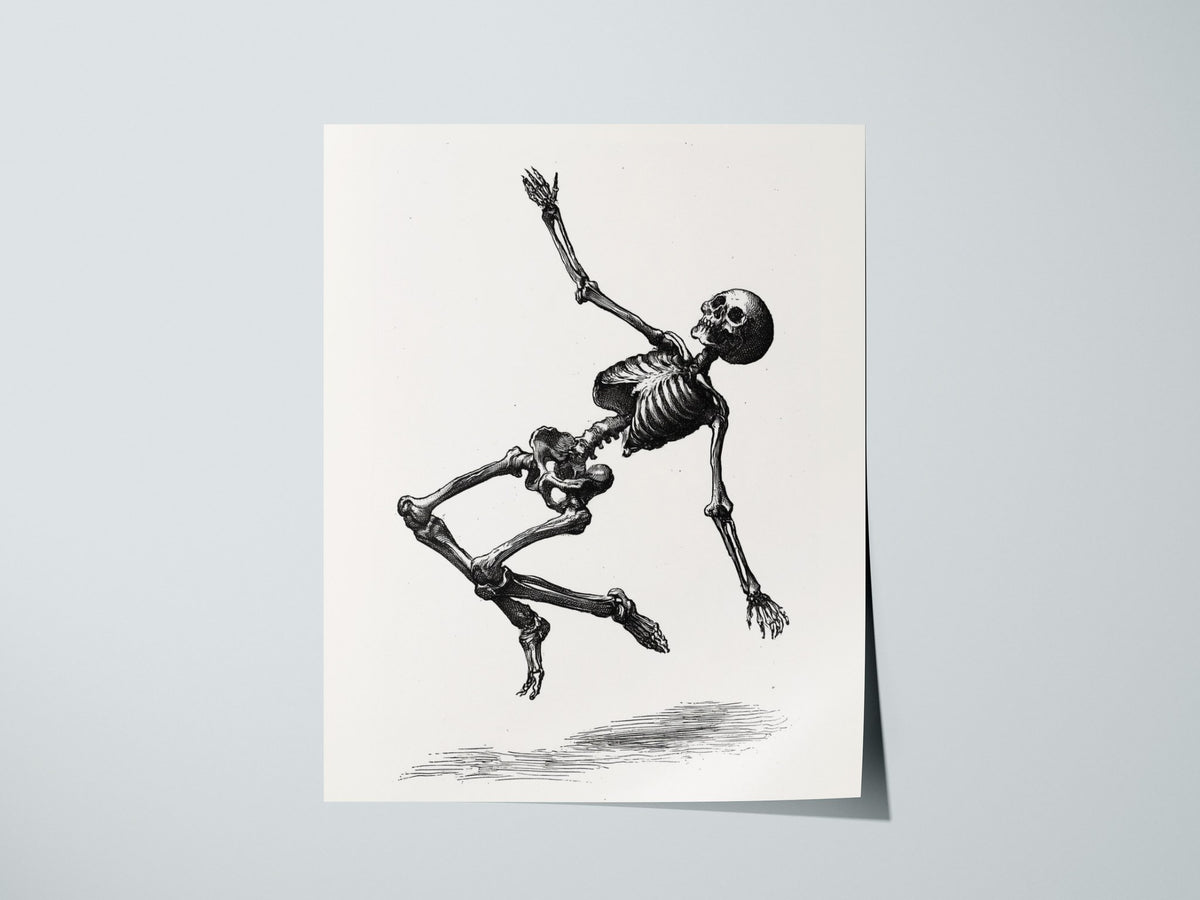 Skeleton Falls Poster | Cream and Black Pen and Ink Art Print | Dark Academia Wall Art — print detail on fine art paper