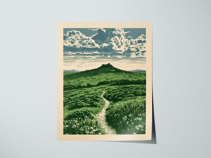 Moorland Cloud Tower Poster | Green and Cream Screen Print Art Print | Nature Lover Wall Art — print detail on fine art paper