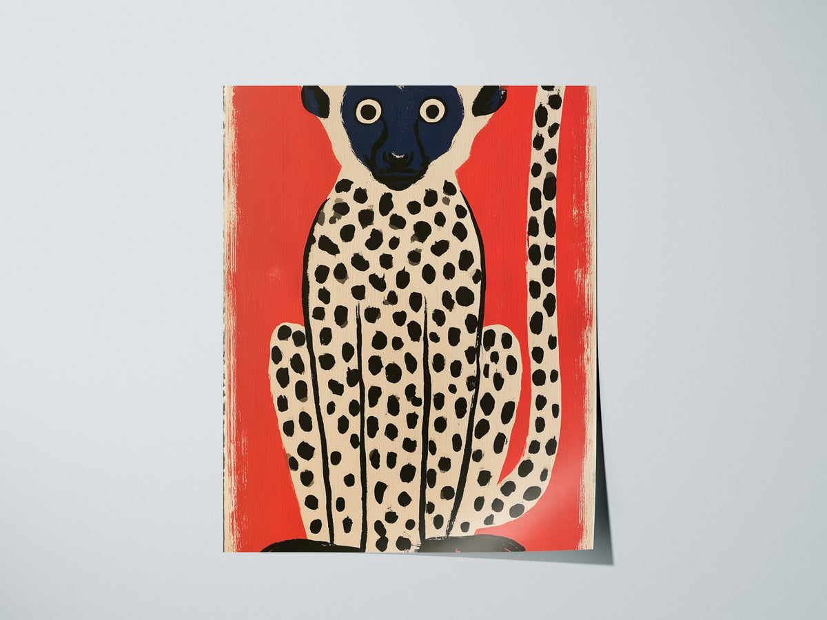 spotted-lemur Poster | Black and Ochre Screen Print Art Print | Kids Room Wall Art — print detail on fine art paper