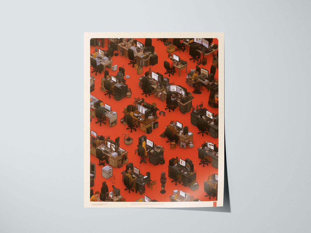 Five at Screens Poster | Orange and Pink Illustrative Art Print | Home Office Wall Art — print detail on fine art paper