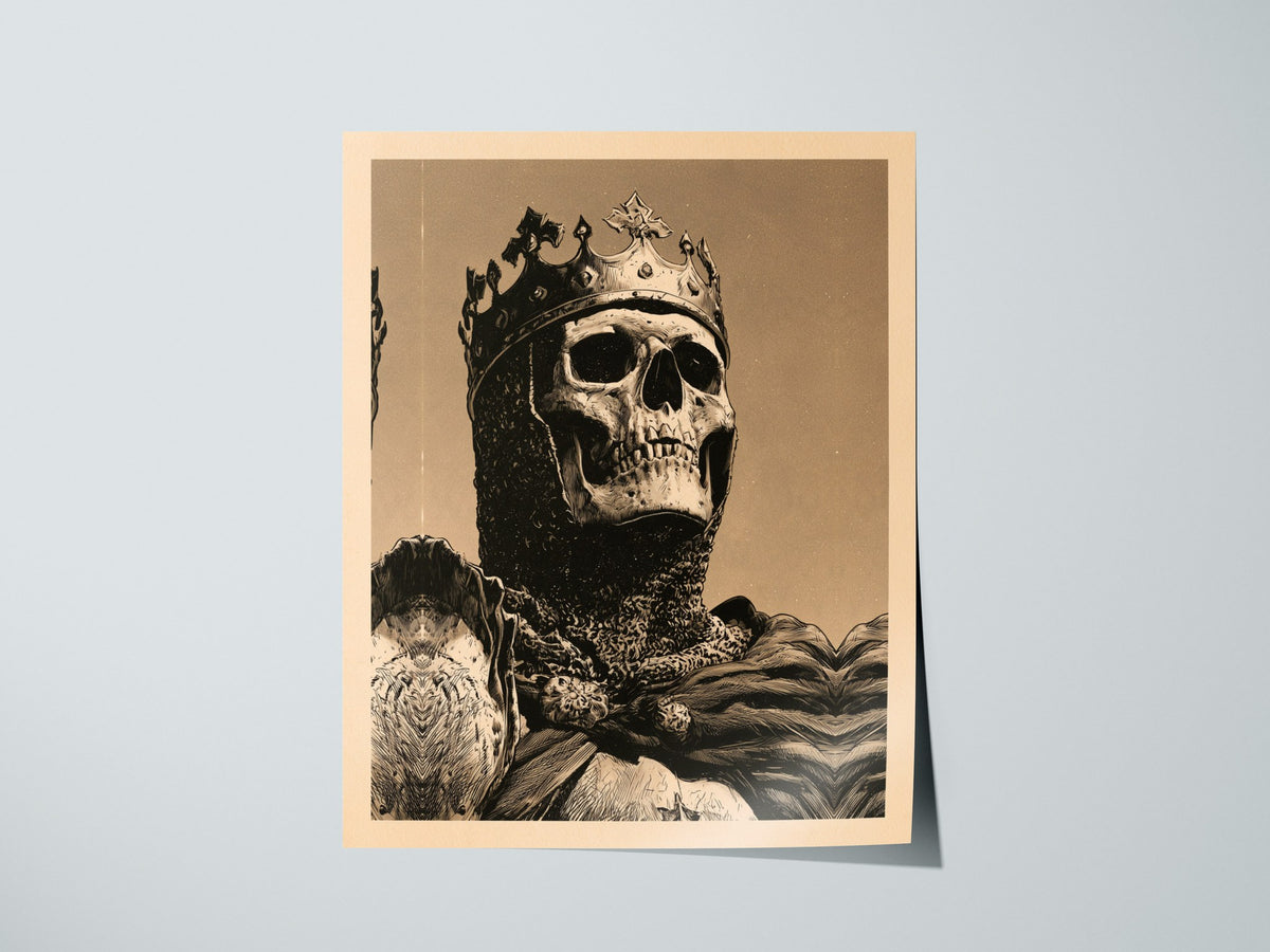 Dead King Reigns Poster | Red and Sepia Pen and Ink Art Print | Dark Fantasy Wall Art — print detail on fine art paper