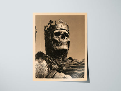 Dead King Reigns Poster | Red and Sepia Pen and Ink Art Print | Dark Fantasy Wall Art — print detail on fine art paper