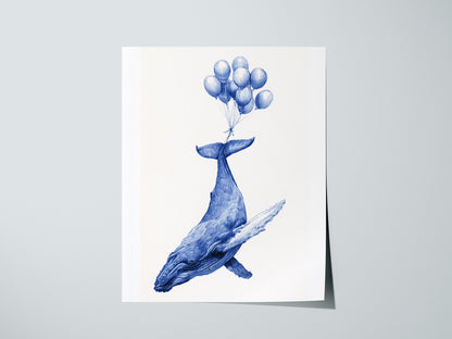 Whale Lifted Away Poster | Black and White Pen and Ink Art Print | Dark Fantasy Wall Art — print detail on fine art paper