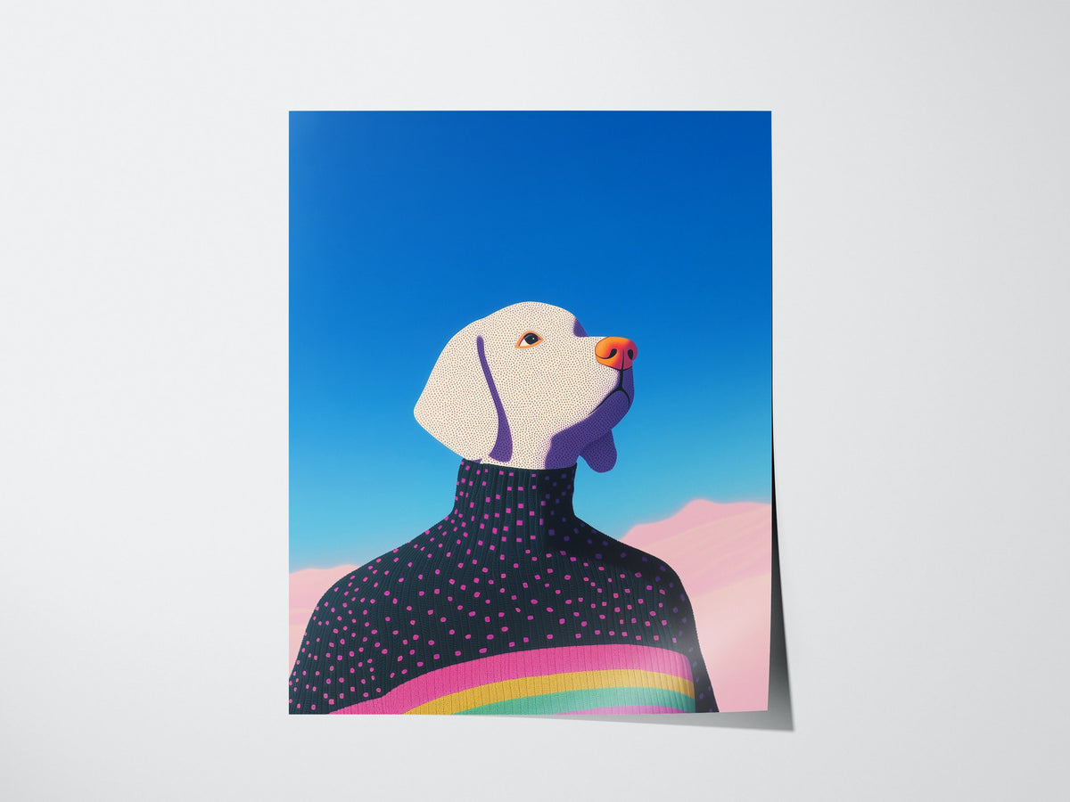Rainbow Dog Sweater Poster | Kids Art Print — print detail on fine art paper