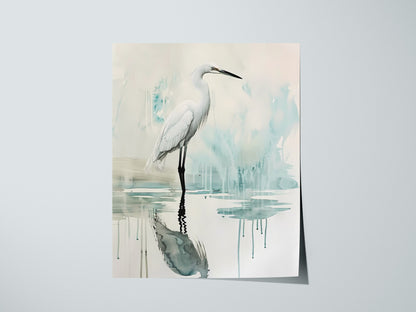 Wading Bird Poster | Sage and Cream Japanese Watercolor Art Print | Minimalist Wall Art — print detail on fine art paper