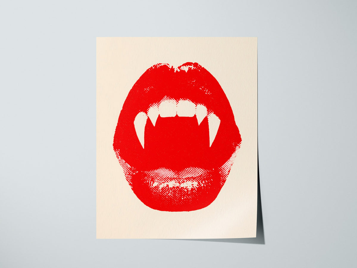 Vampire Bite Poster | Red and Cream Screen Print Art Print | Goth Wall Art — print detail on fine art paper