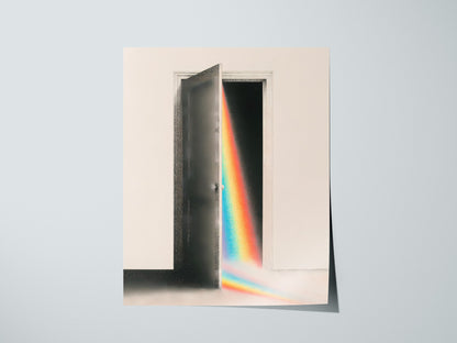 Rainbow Through the Door Poster | Rainbow and Black Pen and Ink Art Print | Mystic Wall Art — print detail on fine art paper