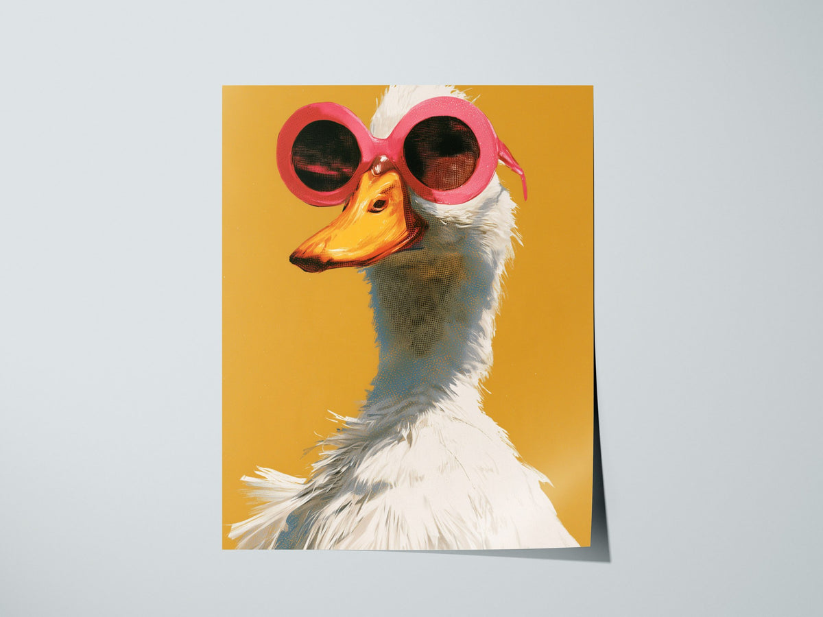 Duck in Pink Shades Poster | Mustard and Pink Screen Print Art Print | Playful Modern Wall Art — print detail on fine art pap