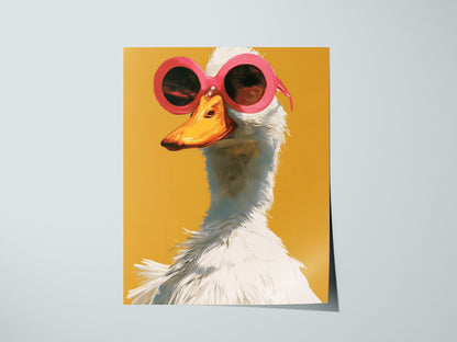 Duck in Pink Shades Poster | Mustard and Pink Screen Print Art Print | Playful Modern Wall Art — print detail on fine art pap