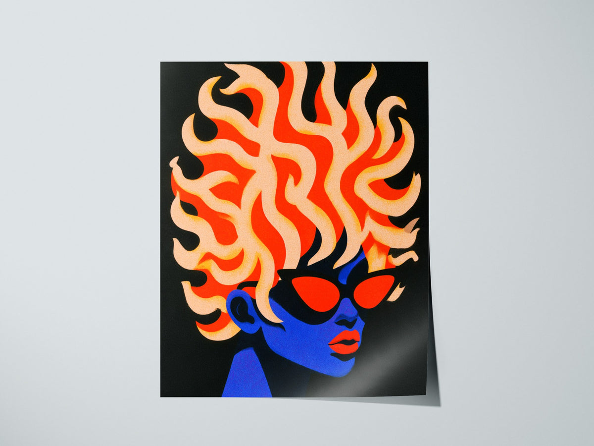 Modern Medusa Poster | Blue and Orange Illustrative Art Print — print detail on fine art paper