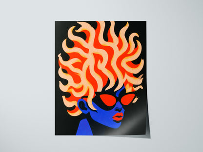 Modern Medusa Poster | Blue and Orange Illustrative Art Print — print detail on fine art paper