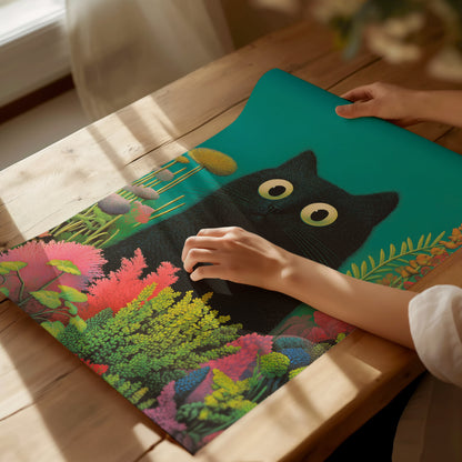 Black Cat in Garden Poster | Animals Art Print — print detail on fine art paper