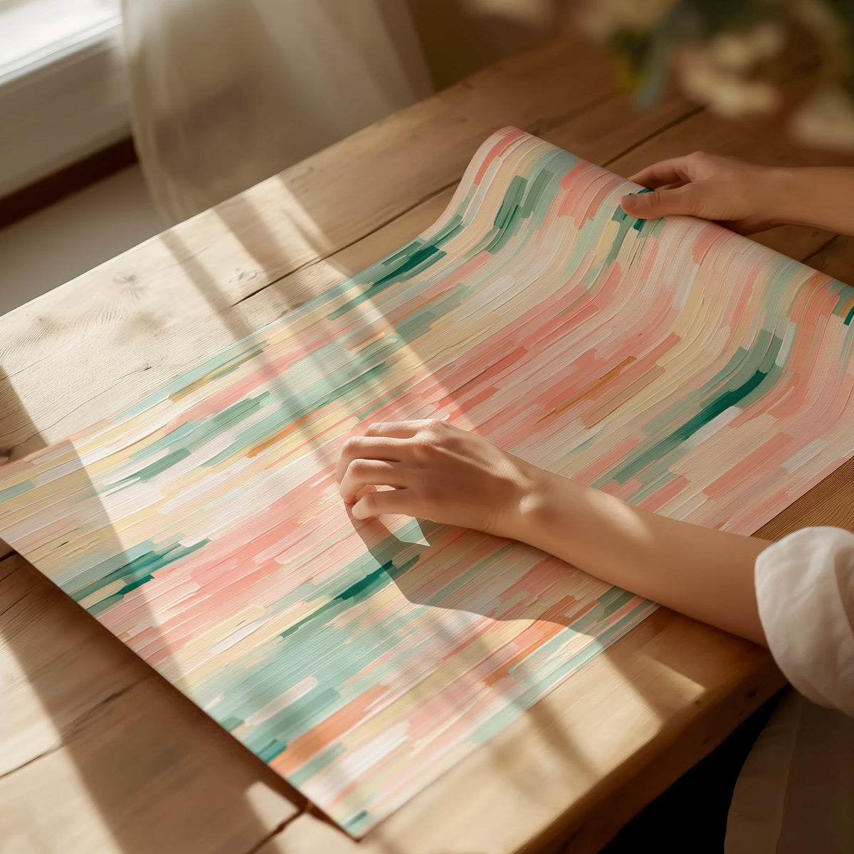 Drifting Color Fields Poster | Rose and Sage Oil Painting Art Print | Minimalist Wall Art — print detail on fine art paper