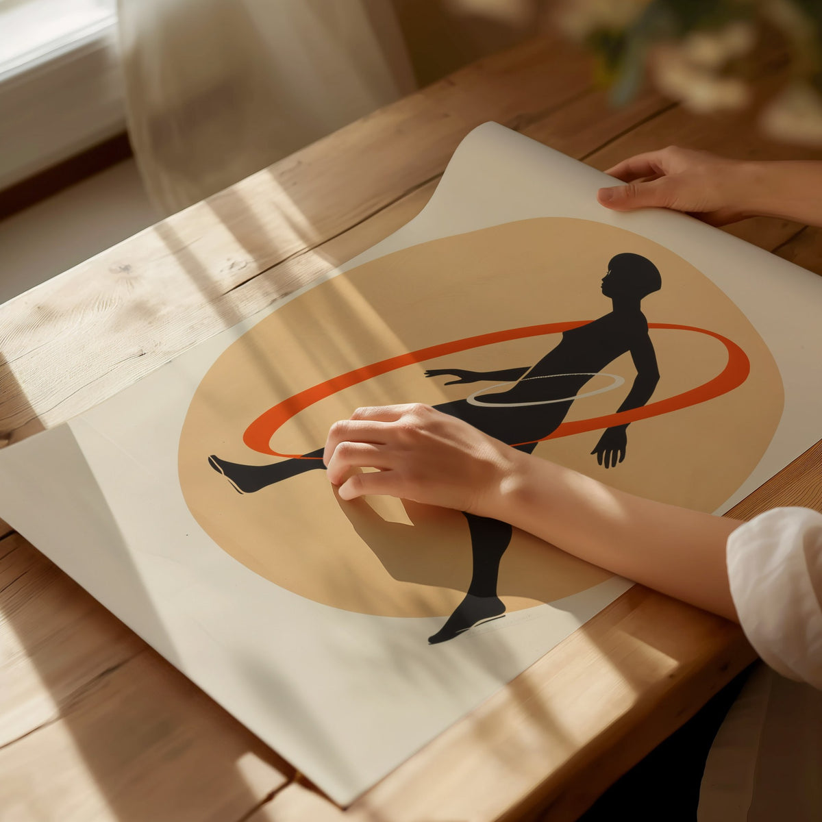 Hula Loop Poster | Coral and Orange Minimalism Art Print | Minimalist Wall Art — print detail on fine art paper