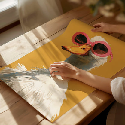 Duck in Pink Shades Poster | Mustard and Pink Screen Print Art Print | Playful Modern Wall Art — print detail on fine art pap