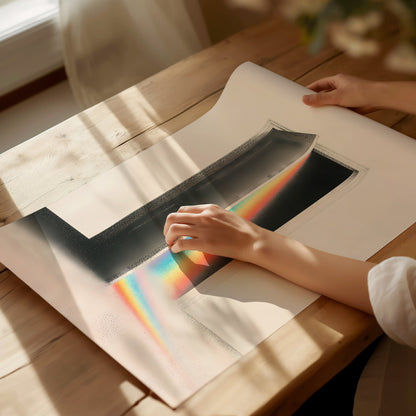 Rainbow Through the Door Poster | Rainbow and Black Pen and Ink Art Print | Mystic Wall Art — print detail on fine art paper