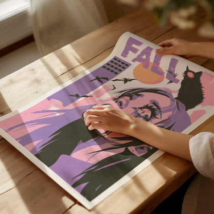 Girl Meets Fall Poster | Pink Purple Lime Illustrative Art Print | Surreal Pop Wall Art — print detail on fine art paper