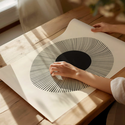 Happy Sun Poster | Black and White Minimalism Art Print | Kids Room Wall Art — print detail on fine art paper