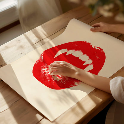 Vampire Bite Poster | Red and Cream Screen Print Art Print | Goth Wall Art — print detail on fine art paper