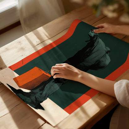 Courier Carries Weight Poster | Teal and Orange Screen Print Art Print | Dark Fantasy Wall Art — print detail on fine art pap